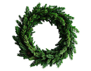 Green Christmas pine wreath isolated on a white background.