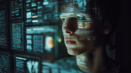 Young Person Analyzing Data Through Innovative Digital Interface