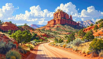 Naklejka premium Scenic Sedona Landscape with Red Rocks and Desert Road.