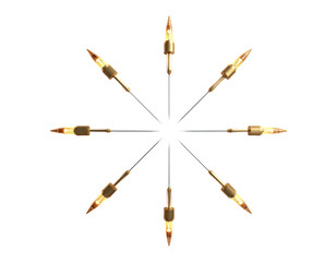 Naklejka premium Symmetrical star shape made from eight golden pointed darts.