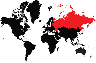 Russia on the World Map Highlighted