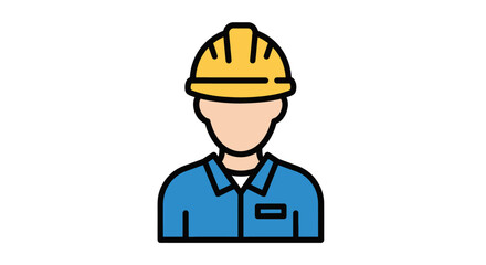 Simple vector icon of a construction worker or engineer wearing a yellow safety hard hat.