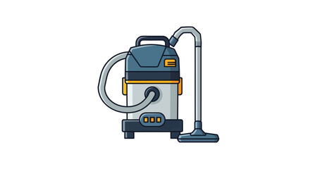 Fototapeta premium Modern blue and grey canister vacuum cleaner with hose and floor nozzle.