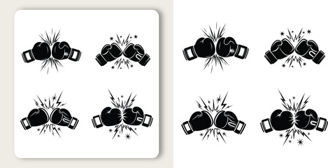 Boxing gloves clashing in a fierce battle of strength and power an intense fight with bold black and white vector illustration 