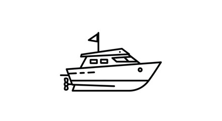 Obraz premium Line Art Illustration of a Motorboat with Flag.