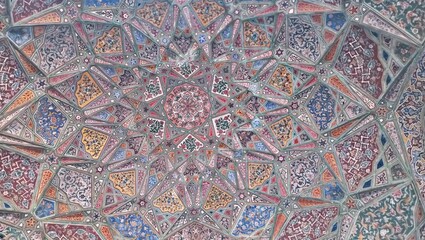 Intricate Islamic Geometric Ceiling Pattern – Traditional Mosaic Dome Art in Persian Architecture
