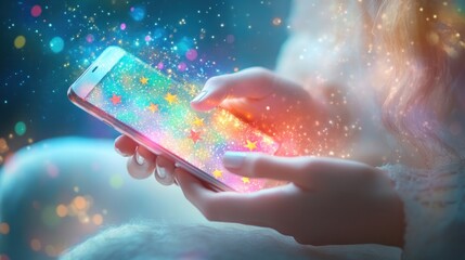 Customer experience concept: Person using smartphone to give excellent five-star ratings for service, satisfaction, reviews, and feedback.