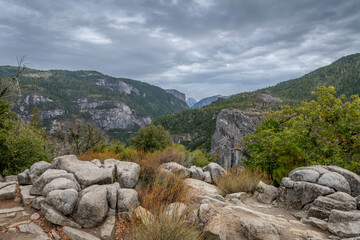 Views of Yosemite National Park from Yosemite Valley during autumn.