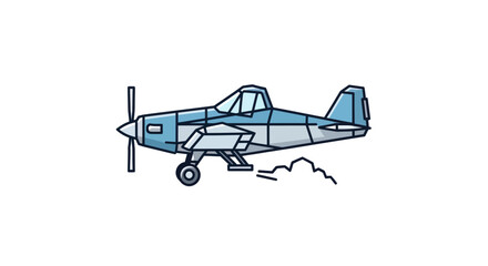 Light Blue Biplane with Spinning Propeller and Exhaust Smoke Illustration.