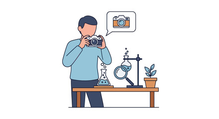 Scientist photographing laboratory experiment with camera.