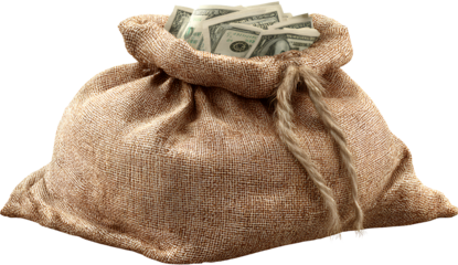 a burlap bag filled with dollar bills, with a transparent background, in the form of a png file.png