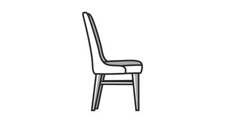 Simple Line Drawing of a Modern Dining Chair with High Backrest Side View Illustration.