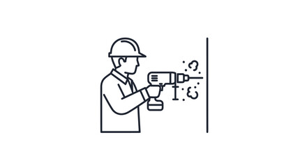 Construction worker using a power drill to make a hole in a wall.