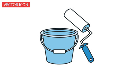 Blue Paint Bucket and Roller for Home Improvement Projects.