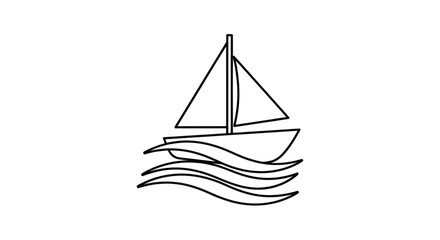 Simple Line Art Illustration of a Sailboat on Wavy Water.