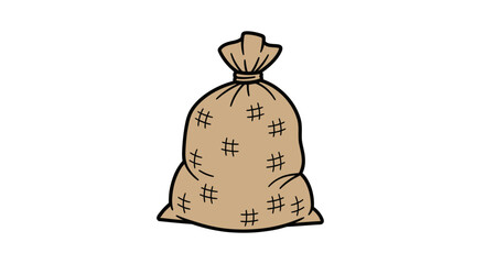 A simple illustration of a tied burlap sack filled with contents.