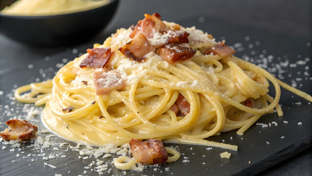 Carbonara Italian Pasta with Egg Yolk Guanciale and Pecorino Romano