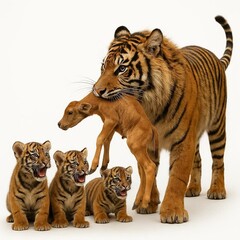 Obraz premium Carnivorous mother bringing food to babies