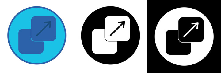 Simple square expansion icon with an upward-right arrow, symbolizing development and digital growth. Perfect for app interfaces, technology dashboards, data analytics, and business progress visuals