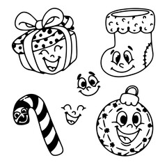 Cartoon lineart groove set for Christmas and New Year.