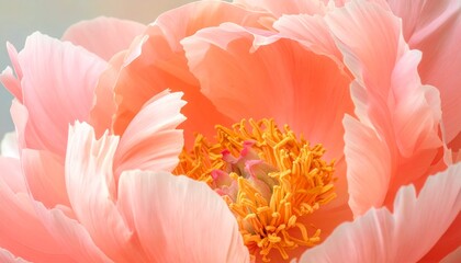 Close-up of a delicate coral charm peony flower in full bloom.
