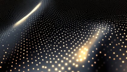 Abstract dark background with glowing golden dots creating a wavy surface
