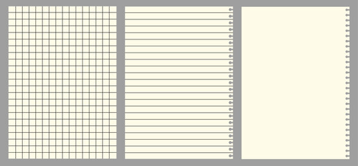 Three different types of paper graph paper, lined paper, and blank paper, all bound together with a spiral binding