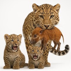 Fototapeta premium Carnivorous mother with prey and babies