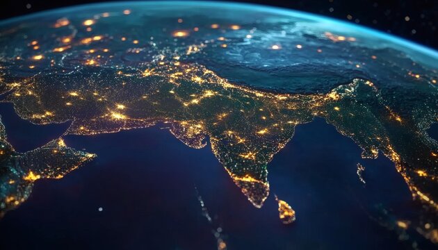 Illuminated indian subcontinent at night