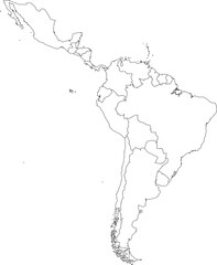 Latin America Solid Map Shape Outline With Country Lines
