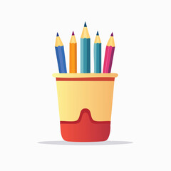 Colorful Pencils in a Yellow and Red Cup