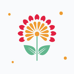 Colorful Stylized Flower with Red and Orange Petals