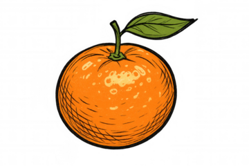 Vintage orange drawing with leaf, expressing freshness and natural fruit goodness on a transparent background