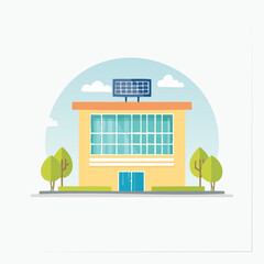 Modern Building with Solar Panel and Trees Illustration