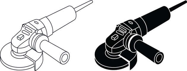Print Angle Grinder Silhouette Vector Illustration – Industrial Power Tool Design for Construction and Workshop Use