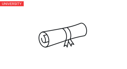 Simple Black and White Rolled Diploma Scroll Illustration.