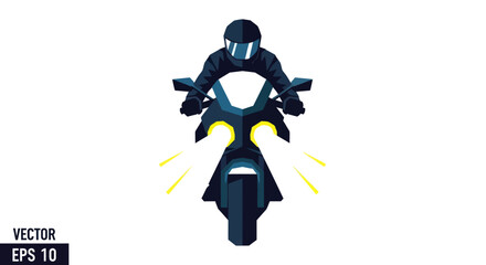 Top-Down View of a Rider on a Sport Motorcycle with Lights.