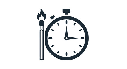 Lit Matchstick Beside a Classic Stopwatch Illustration.