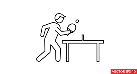 Line art illustration of a person playing table tennis.