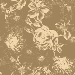 Minimal Flat Floral Pattern Design 2 Color - Allover Ready To Print For Fabric And Repeat Design Wallpapers Background