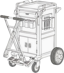 Utility Cart with Foldable Hand Truck Line Art.