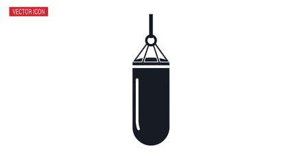 Black Punching Bag Illustration with Hanging Loop for Boxing and Fitness Training.