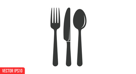 Silhouette of Elegant Fork Knife and Spoon Cutlery Set.