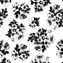 White And Black Flat Floral Pattern Design Minimal 2 Color - Allover Ready To Print For Fabric And Repeat Design Wallpapers