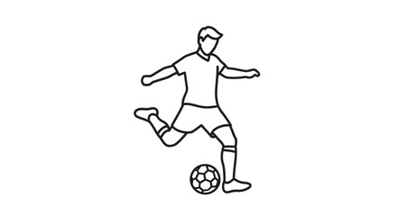 Line Art Illustration of Soccer Player Kicking Football.
