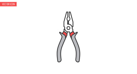 Gray and Red Pliers Tool Illustration with Black Outline.