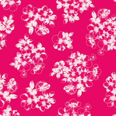 Minimal Flat Floral Pattern Design 2 Color - Allover Ready To Print For Fabric And Repeat Design Wallpapers Background