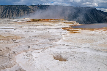 Top View of a Steaming Travertine Plateau