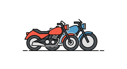Obraz premium Two stylized motorcycles one red and one blue parked side-by-side.