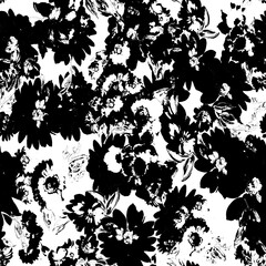 White And Black Flat Floral Pattern Design Minimal 2 Color - Allover Ready To Print For Fabric And Repeat Design Wallpapers